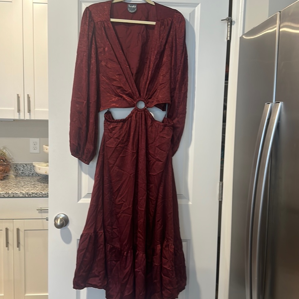 Lulu's Burgundy Long Sleeve Cut-Out Dress